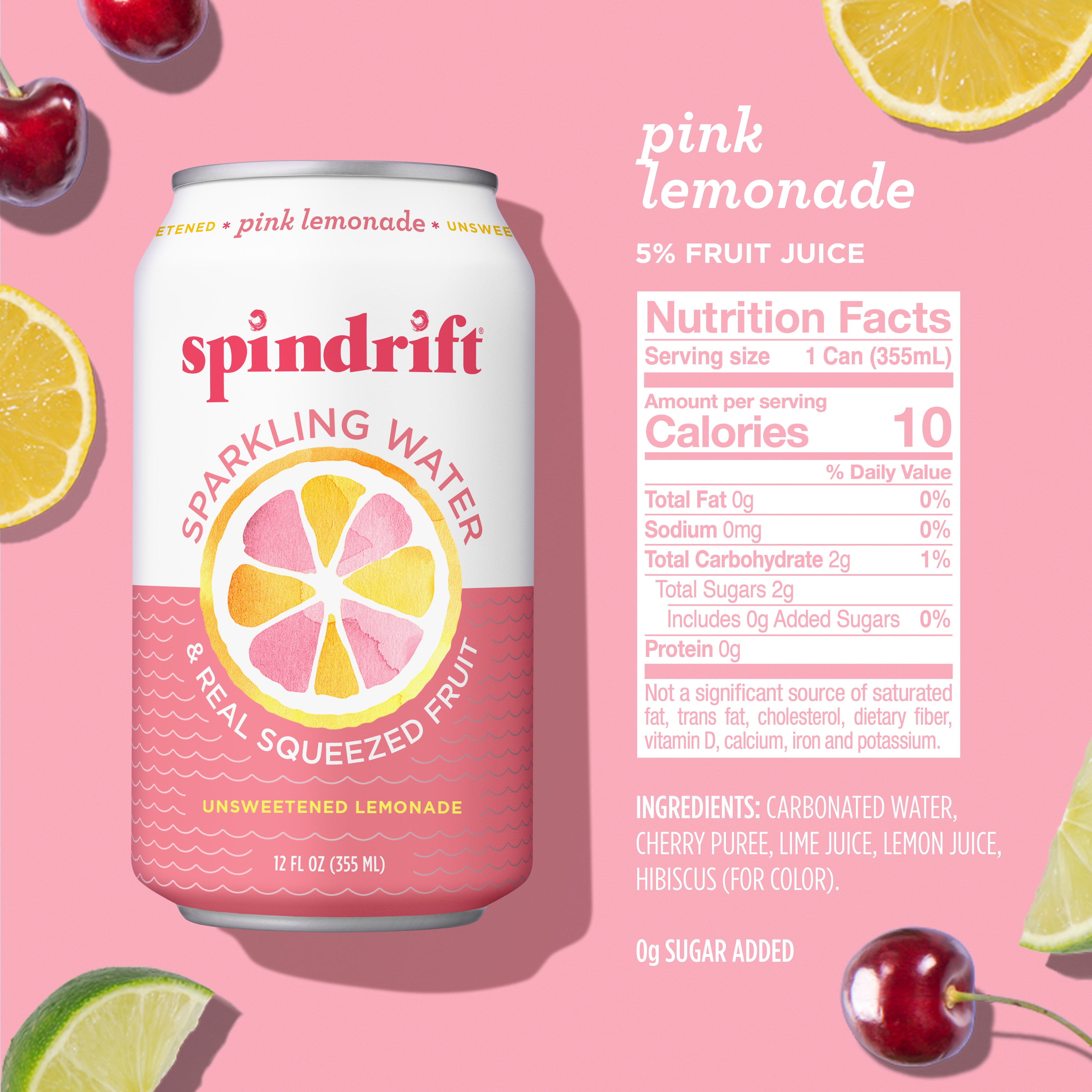 (3 pack) Spindrift Sparkling Water, Pink Lemonade, Made with Real Squeezed Fruit, 12 fl oz, No Sugar Added, 10 Calories per Can
