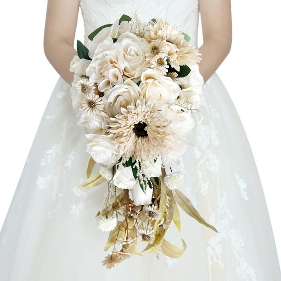 Autumn Bridal Bouquet - Handmade Cream Rose & Chrysanthemum Wedding Bouquet, Real Touch Silk Flower for Bride, Proposal, Church, Anniversary, Photo Props, Home Decor