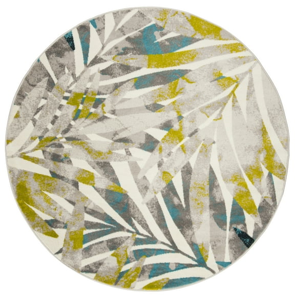 SAFAVIEH Skyler Bosworth Leaves Area Rug, Grey/Green, 4' x 4' Round