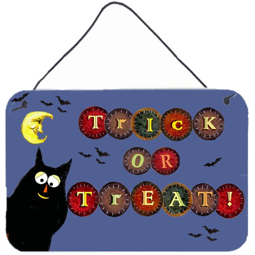 Carolines Treasures PJC1073DS812 Trick or Treat Kitty Halloween Wall or Door Hanging Prints  8x12 multicolor