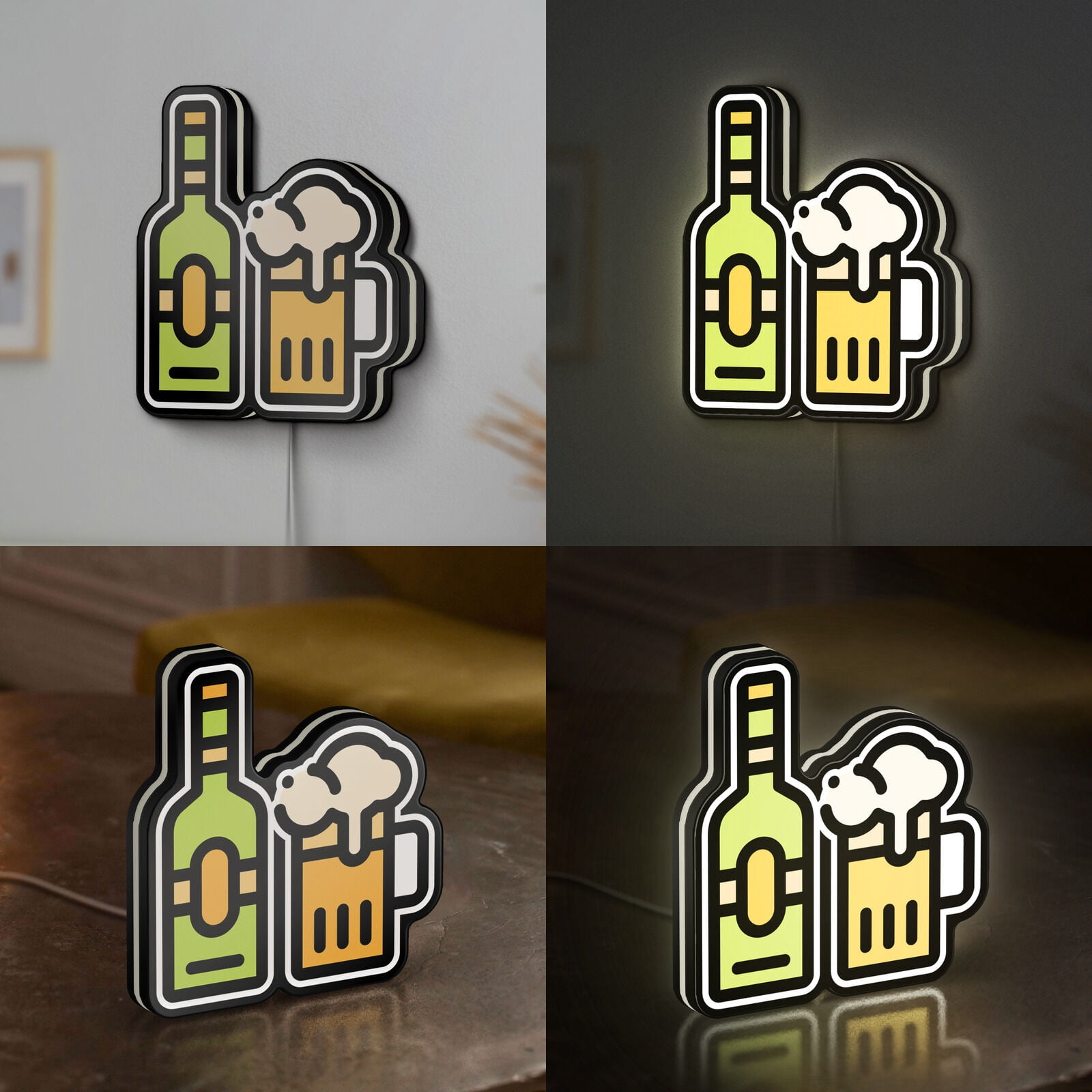 Beer Bottle 3D Novelty Light Box, Beverage Lamp Decor for Bar and Beer Lovers, Rustic Alcohol, Ideal for Drink Lovers (Width 20 inch, 50cm)