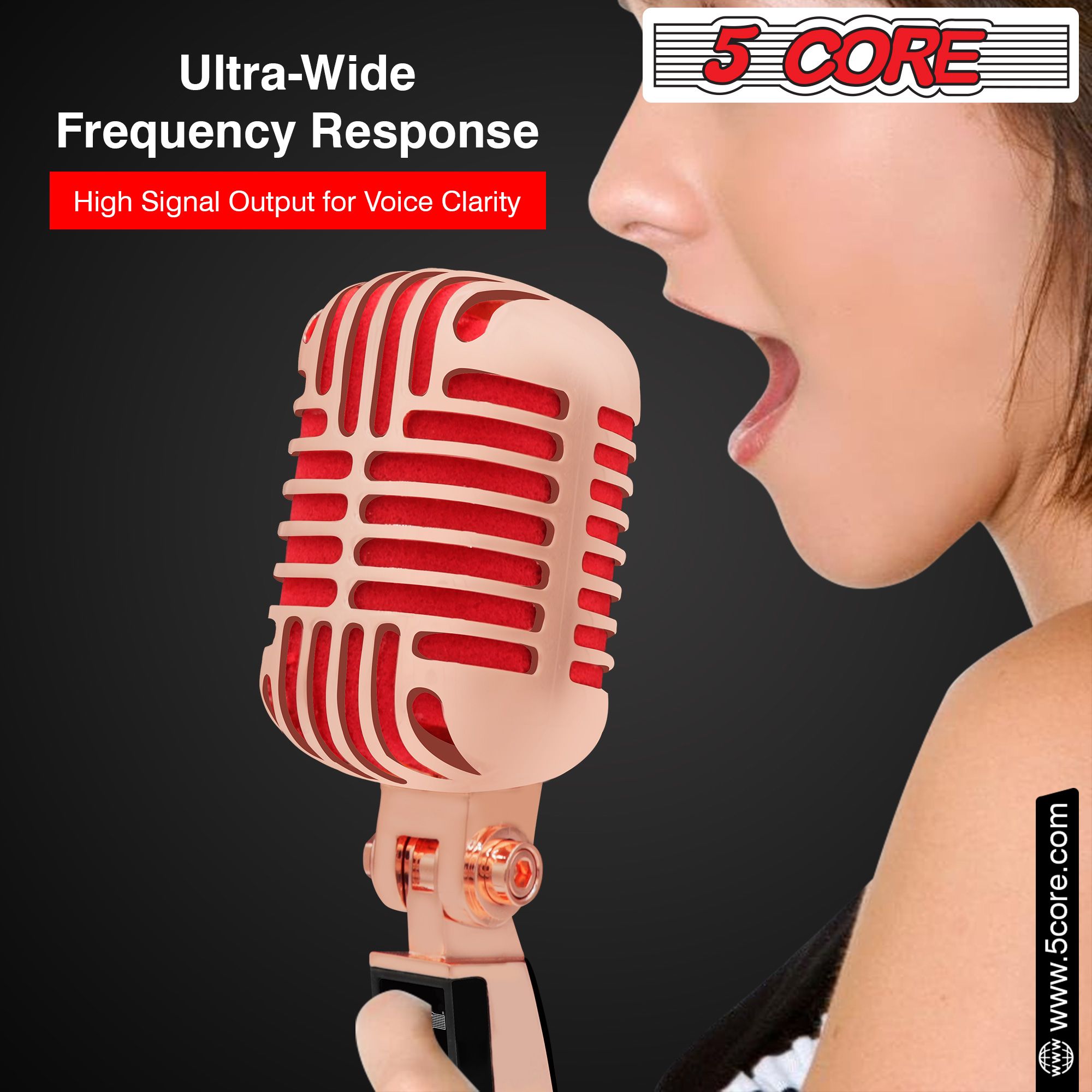 Classic Retro Microphone Dynamic (ALL METAL BODY) - Old Vintage Style Unidirectional Cardioid Mic w/ XLR Input Universal Stand Compatible | Live Performance |Singing In Studio |Recording Gold