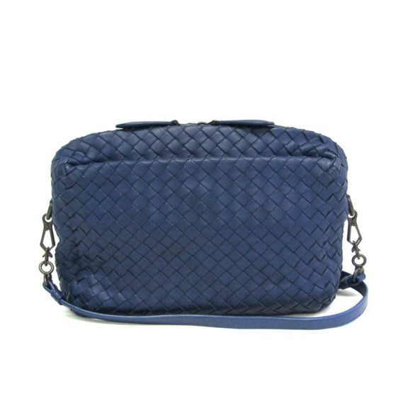 Pre-Owned Bottega Veneta Intrecciato Women's Leather Shoulder Bag Blue (Good)