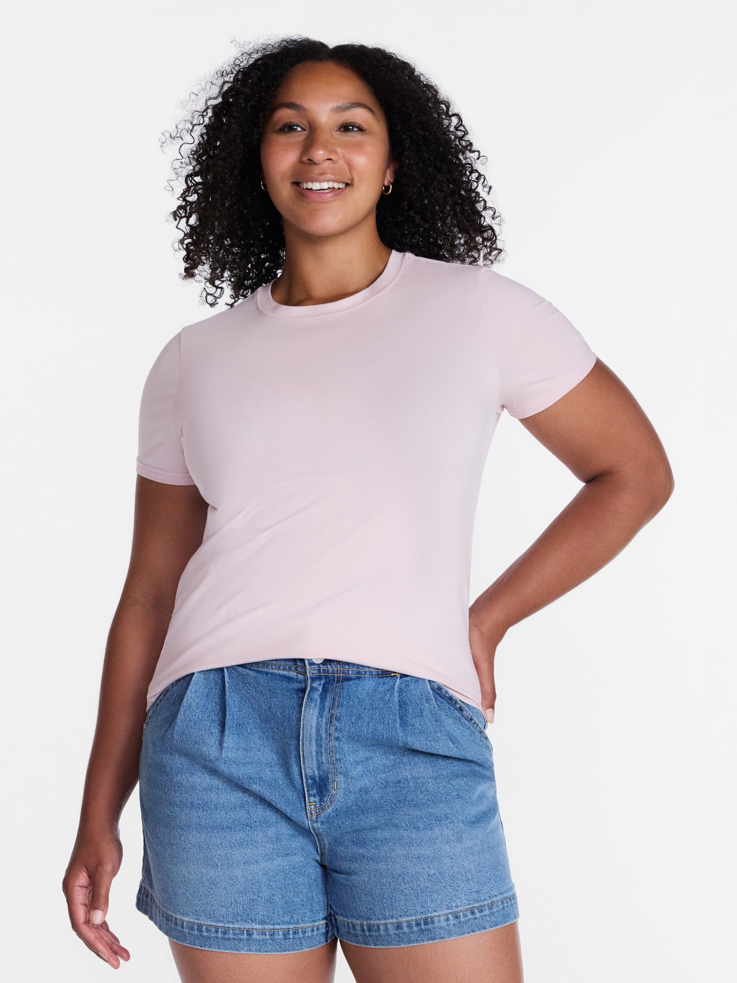 Time and Tru Women's Slim Fit Crewneck Tee with Short Sleeves, Sizes XS-XXXL