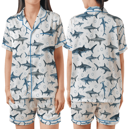 Lotusprinthandmade Funny Shark All-over Print Matching Pajamas Set Short-Sleeve M Multicolor