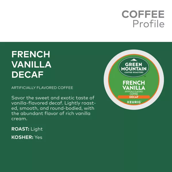 Green Mountain Coffee French Vanilla Decaf, K-Cup Pod, Light Roast, 96ct