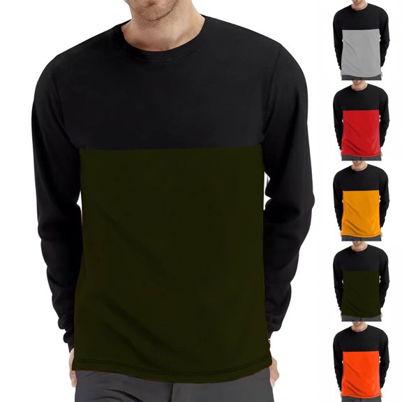 Winter Fashion Sweatshirt for Men Casual Color-blocked Crew Neck Breathable Long-sleeved Warm Top For Winter/Fall