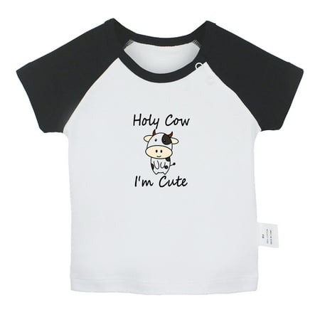 

Holy Cow I m Cute Funny T shirt For Baby Newborn Babies T-shirts Infant Tops 0-24M Kids Graphic Tees Clothing (Short Black Raglan T-shirt 6-12 Months)