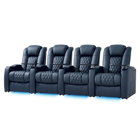 comfiroom Top Grain Leather Home Theater Seating Seats, Classic Series Dual Power Movie Gaming Sofa Movie Theater Chairs Theater Recliner Sofa with Type-C USB Charger Cup Holders