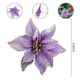 thumbnail image 2 of CRAZY NIGHT 12 Pack Purple Xmas Glitter Poinsettia 5.1 inch Artificial Flowers Christmas Tree Ornaments Decor, 2 of 6