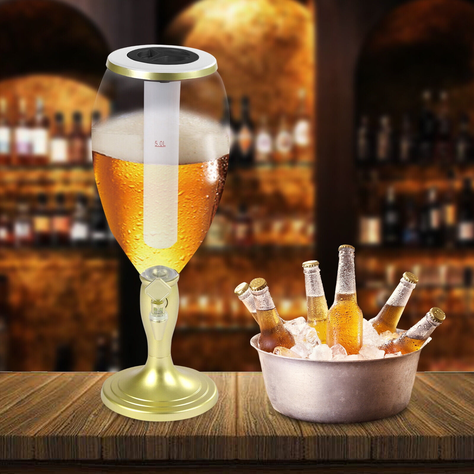 LUCKYERMORE 1 Pc Mimosa Tower Drink Dispenser 4.5 Liters Beer  Beverage Dispenser Plastic with Ice Tube Keep Cold for Birthday Party Bar:  Iced Beverage Dispensers