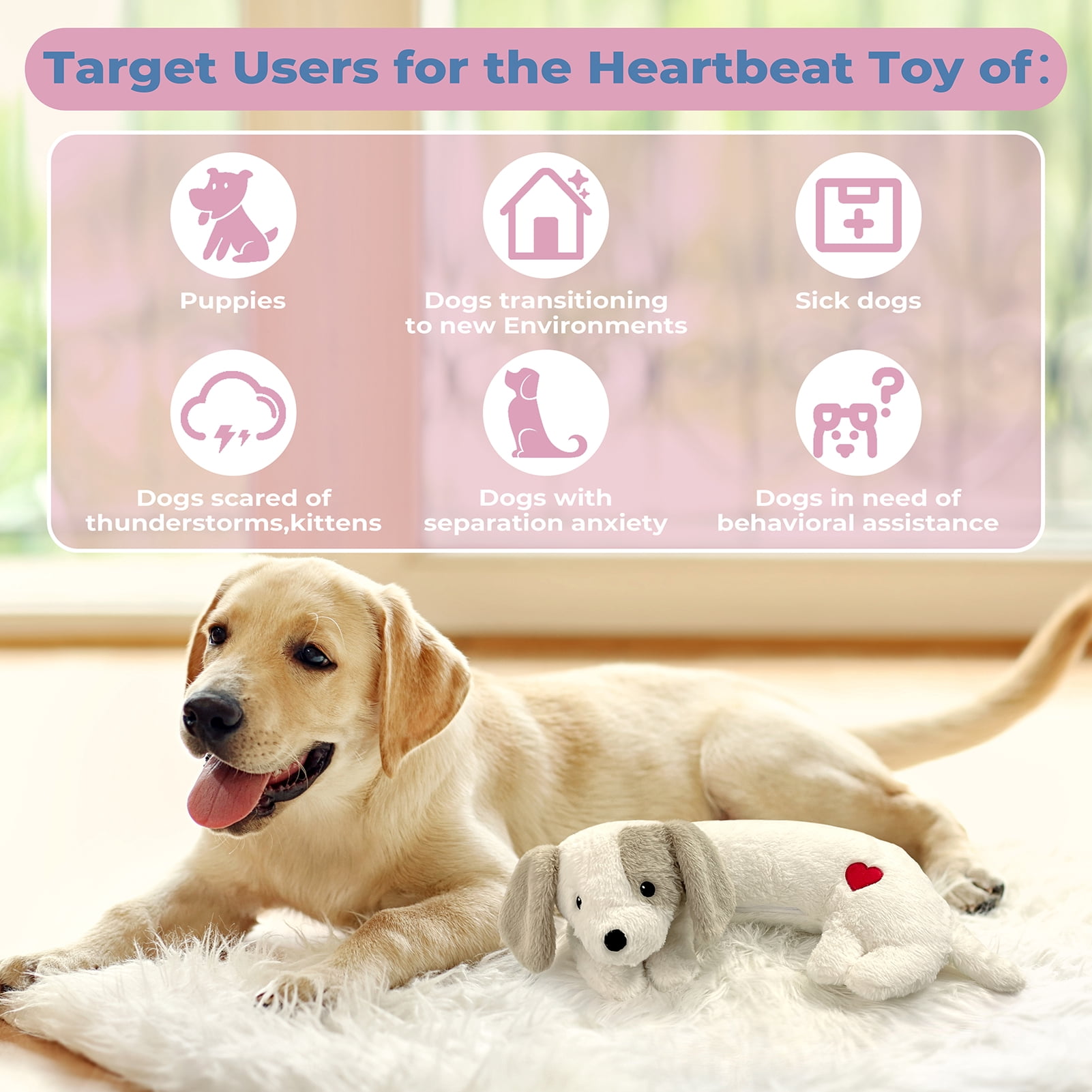 Heartbeat Puppy Toy for Dogs, Heartbeat Stuffed Animal for Anxiety Relief Calming Aid, Heartbeat Stuffed Toy for Behavioral Aid Crate Kennel Training, Puppy Essentials White