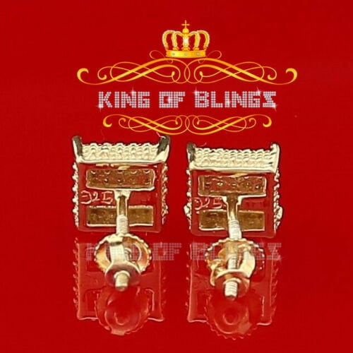 King of Bling's 0.15ct Yellow Diamond 925 Sterling Silver Stud Women's/ Men's Square Earrings