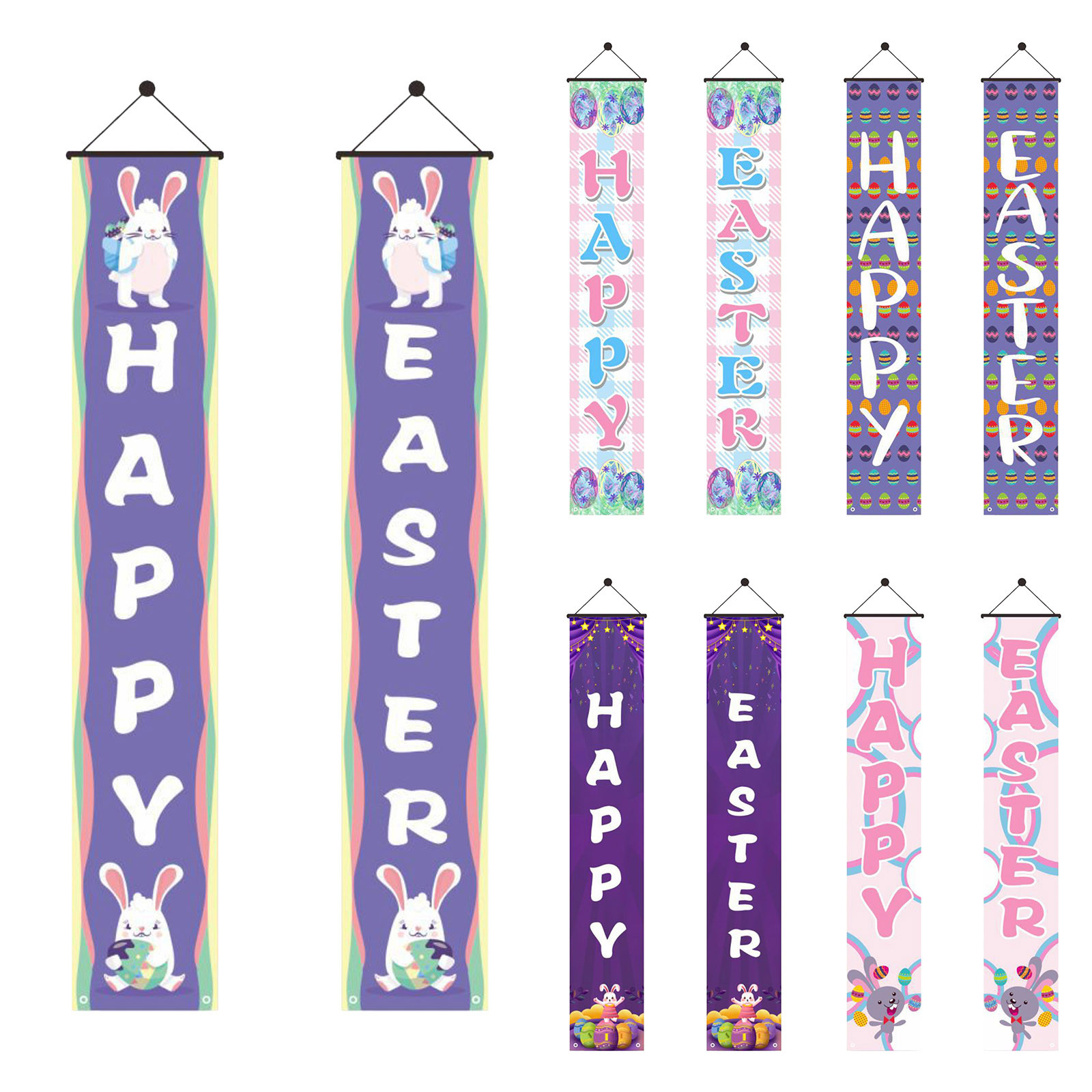 Xinwennn Easter Door Hanging Flags Cartoon Bunny Eggs Flower Patterns ...