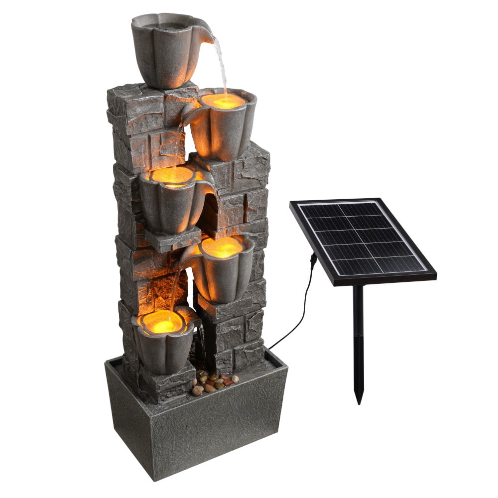 WarmGarden Solar Powered Water Fountain with Tulip Design – Natural Grey Outdoor Garden Fountain | Eco-Friendly & Decorative