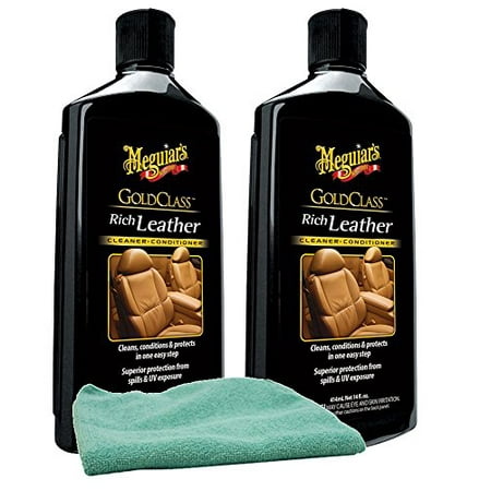 Meguiar's Gold Class Rich Leather Cleaner & Conditioner (14 oz.) Bundle with Microfiber Cloth (3