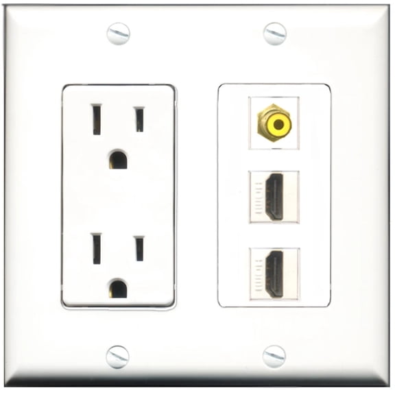Ultra Spec Cables 15 Amp Power Outlet 2 Port HDMI 1 Port RCA Yellow Wall Plate