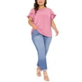 thumbnail image 2 of Agnes Orinda Women's Plus Size Summer Tops Ruffle Short Sleeve Crewneck Blouses Solid Casual Shirts 1X Pink, 2 of 5