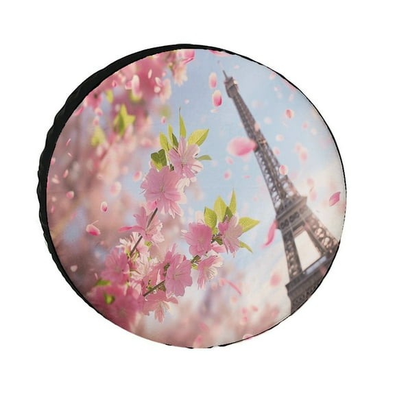 Blossoming Paris Eiffel Tower Spare Tire Cover, Universal Wheel Tire Cover Dust-Proof Tire Protectors for Trailer Rv Van SUV Truck Camper And Many Vehicle