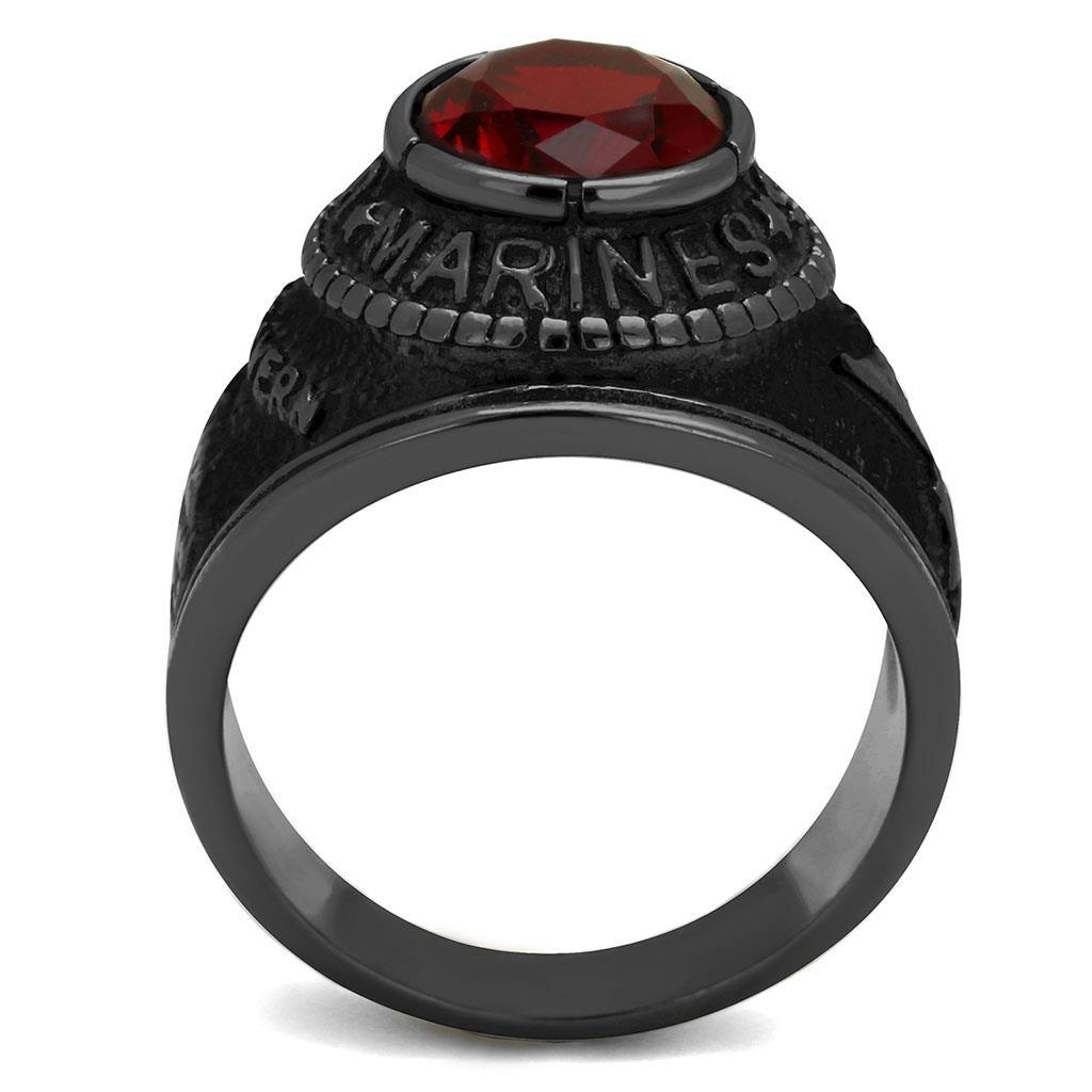 US Marines Ring for Men and Women Unisex 316L Stainless Steel Military Patriotic Ring in Black with Red Stone Rock