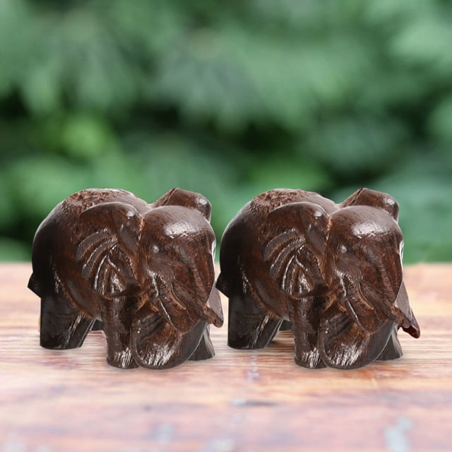 OULII 1Set Handcrafted Bamboo Elephant Statue Decor for Meditation Zones with Dark Brown Finish