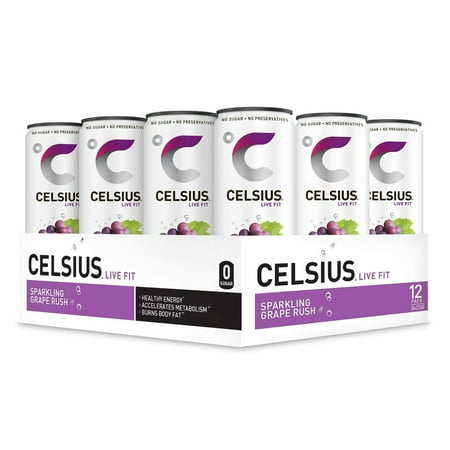 CELSIUS Sparkling Grape Rush Fitness Drink, ZERO Sugar, 12oz. Slim Can, 12