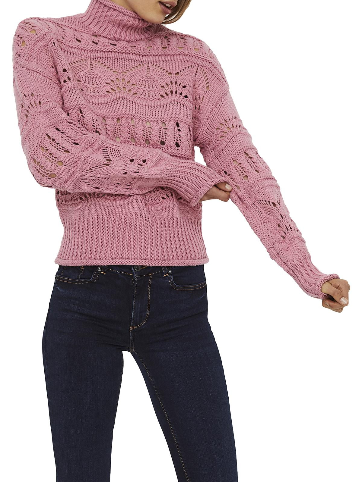 Vero Moda High Neck Open Knit Oversized Sleeve Pullover Sweater - Walmart.com