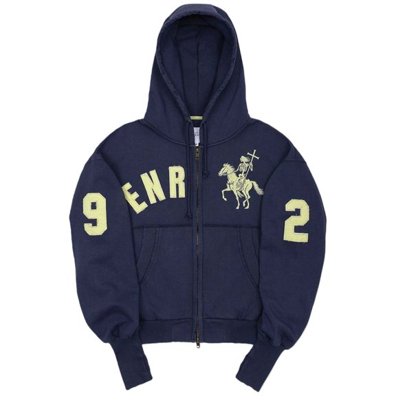 Silver Basic Retro Personalized Embroidered Hooded Zipper Hoodie College Style Coat S,Blue-1