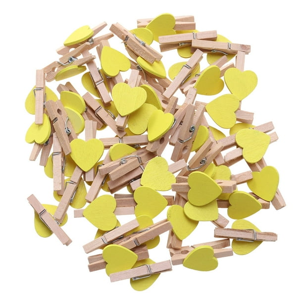 50 pinzas de madera Love, pequeñas y bonitas, para fijar fotos (amarillas)