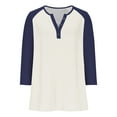 thumbnail image 3 of Cowsor Girl's Casual 3/4 Sleeve T Shirts Button V Neck Tunic Blouses Color Block Basic Tee Tops Loose Fit Summer Shirt, 3 of 6
