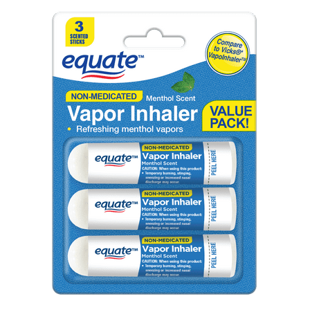 Equate Non-Medicated Vapor Inhaler Stick, Menthol Scent, 3 Count, Compare to Vicks® VapoInhaler™