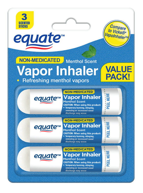 Equate Non-Medicated Vapor Inhaler Stick for Nasal Decongestion, Menthol Scent - 3 Pack