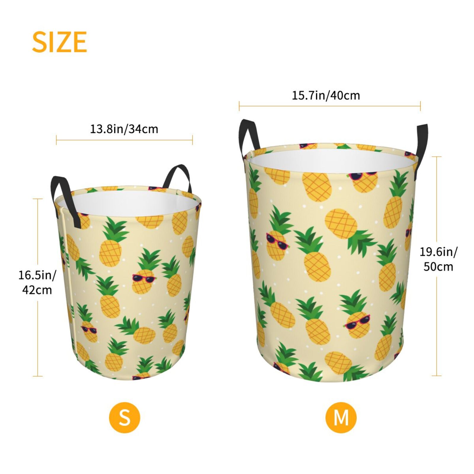 Large Laundry Basket with Handles - Cute Pineapple Sunglass Kids Baby Dirty Clothes Laundry Hamper for Bedroom Aesthetic