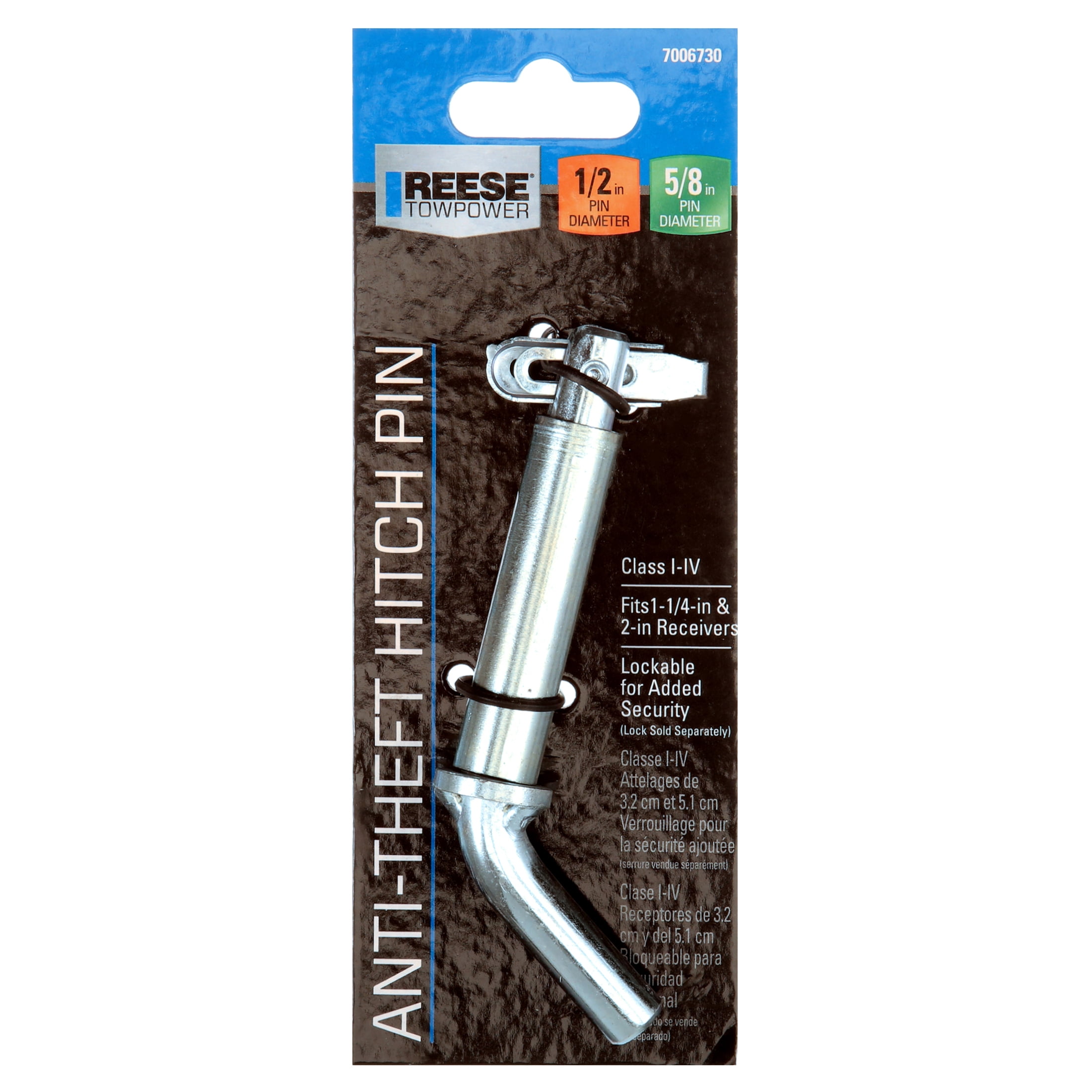 Reese Towpower 7006730 Anti-Theft Hitch Pin 2.75 in Length, 0.88 in Diameter Chrome, Class II1 Piece