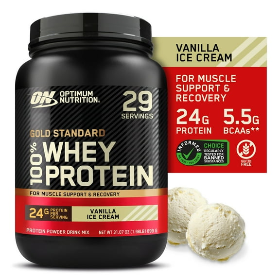 Optimum Nutrition Gold Standard 100% Whey Protein Powder, Vanilla Ice Cream, 24g Protein, 2 Lb