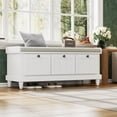 thumbnail image 2 of Atumon Entryway Bench, Storage Bench with 3 Drawers, Modern Shoe Bench with Hidden Storage and Removable Cushion, Wood Storage Bench Furniture for Entryway Hallway Living Room, White, 2 of 10