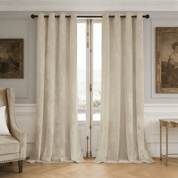 SNITIE Crushed Velvet Grommet Curtains, 2 Panels Luxurious Thermal Insulated Soundproof Drapes, Light-Filtering Soft Durable Window Treatments for Living Room Office