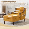 thumbnail image 3 of Chaise Lounge Chair Indoor, Upholstered Chenille Sleeper Sofa Bed with Wooden Armrests and Legs, Lazy Reading Chair Couch,  Bearing 500LBS, Yellow, 3 of 7