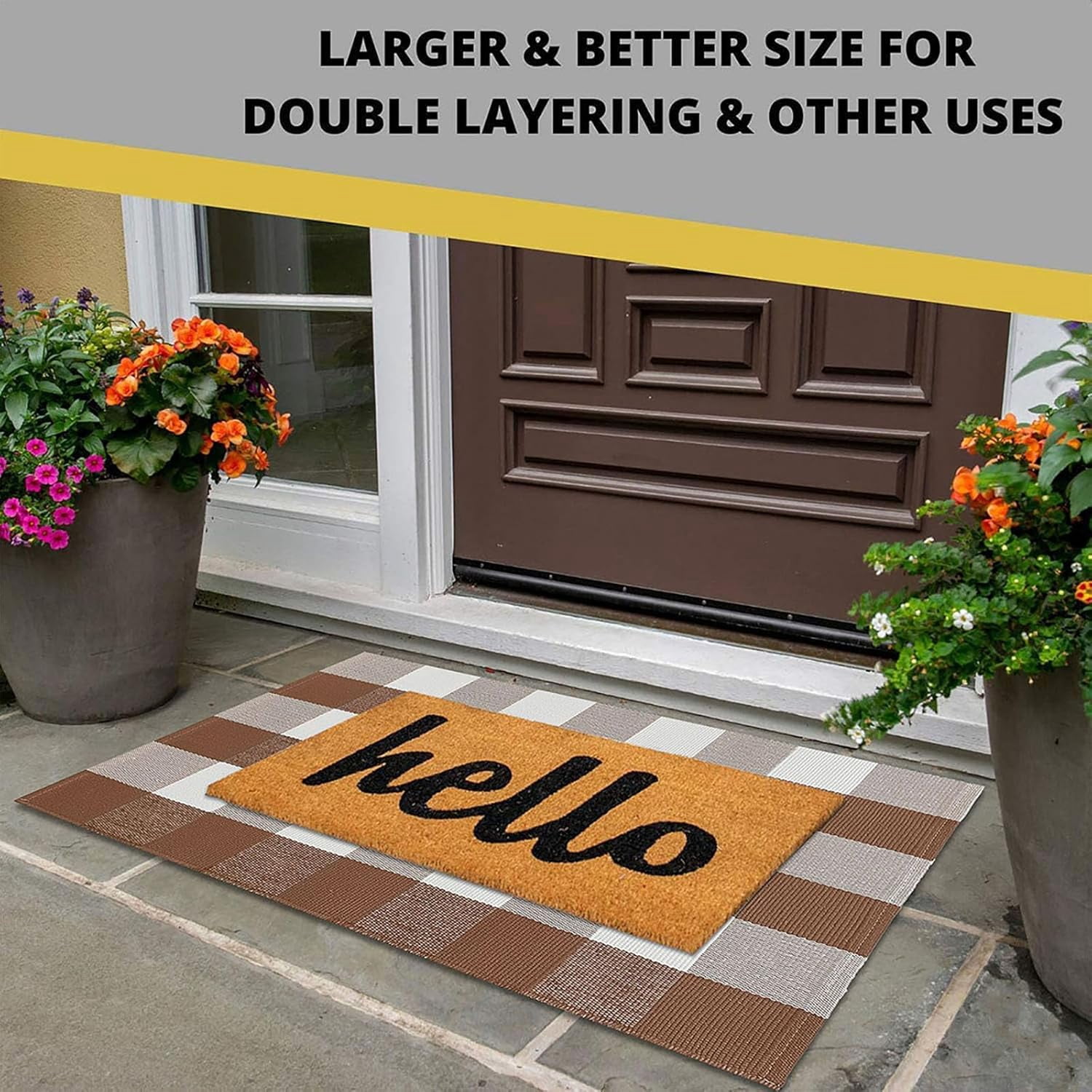 HearthHarmony Buffalo Plaid Area Rugs 2x3 Ft Coffee and White Checkered Rug Washable Front Door Mat Hand Woven Cotton Outdoor Rug Small Rug for Front Porch Kitchen Entryway Patio Bathroom