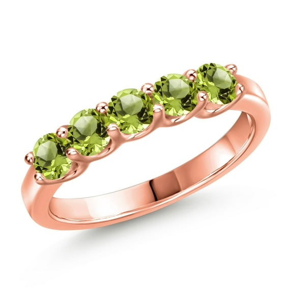 Gem Stone King 18K Rose Gold Plated Silver Green Peridot Wedding-Bands Ring for Women | 1.04 Cttw | Round 3.5MM | Gemstone August Birthstone | Size 5