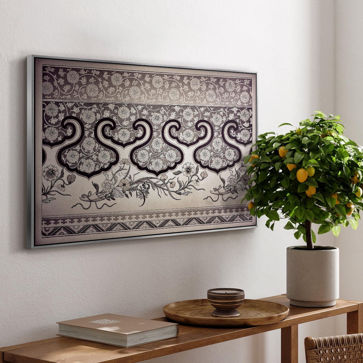 Vintage Abstract Print-XXV Framed in Silver Wood Gallery Wrapped Canvas 27 in. x 41 in.