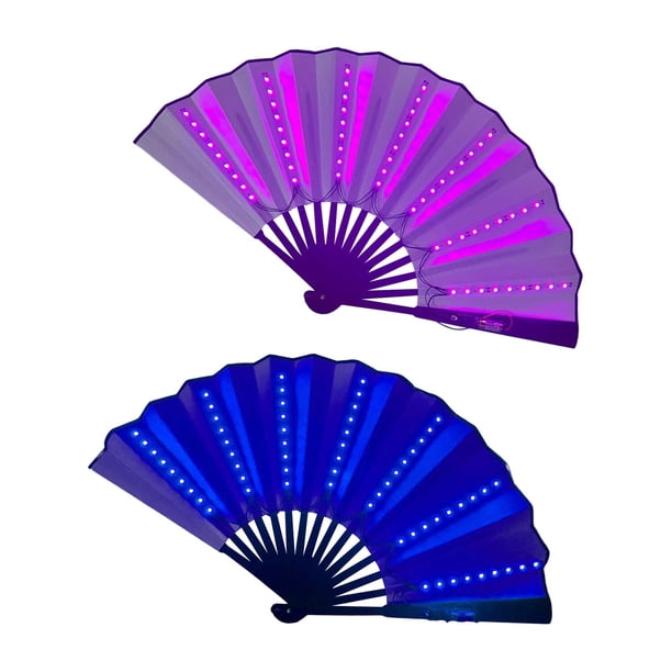 2 Uds LED Ventilador Plegable Nocturno Accesorios de Mano Decoración Regalo Luz para Boda Cumpleaños Violeta Azul CUTICAT Abanico plegable