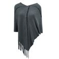 thumbnail image 3 of Holzkary Shawl Wraps for Women V Neck Knit Boho Poncho Wrap with Fringe, Asymmetrica Cape Soft Lightweight Crochet Knitted Shawl for Autumn Winter Casual Layering Outfit for Gift Travel Grey1 A, 3 of 5