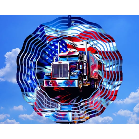 American Trucker Semi Truck 3D Wind Spinner Kinetic Garden Outdoor Decor