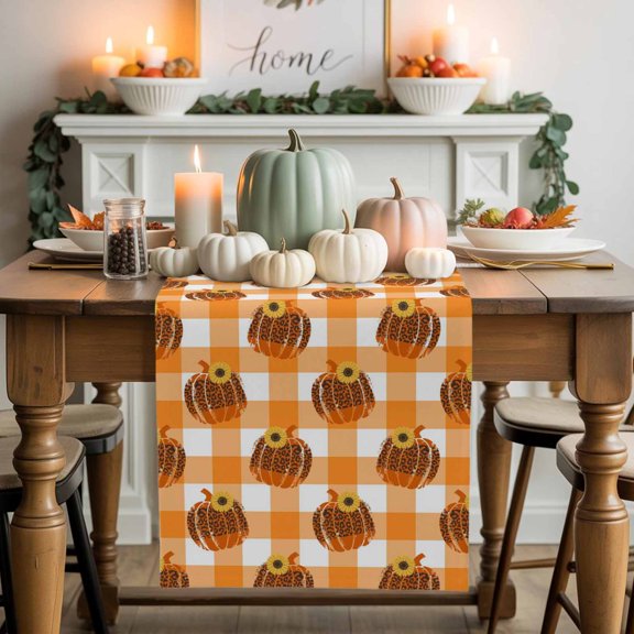 Fall Pumpkin Table Runner, Autumn Thanksgiving Kitchen Dining Table Decoration for Home Party Decor 13x36 Inches