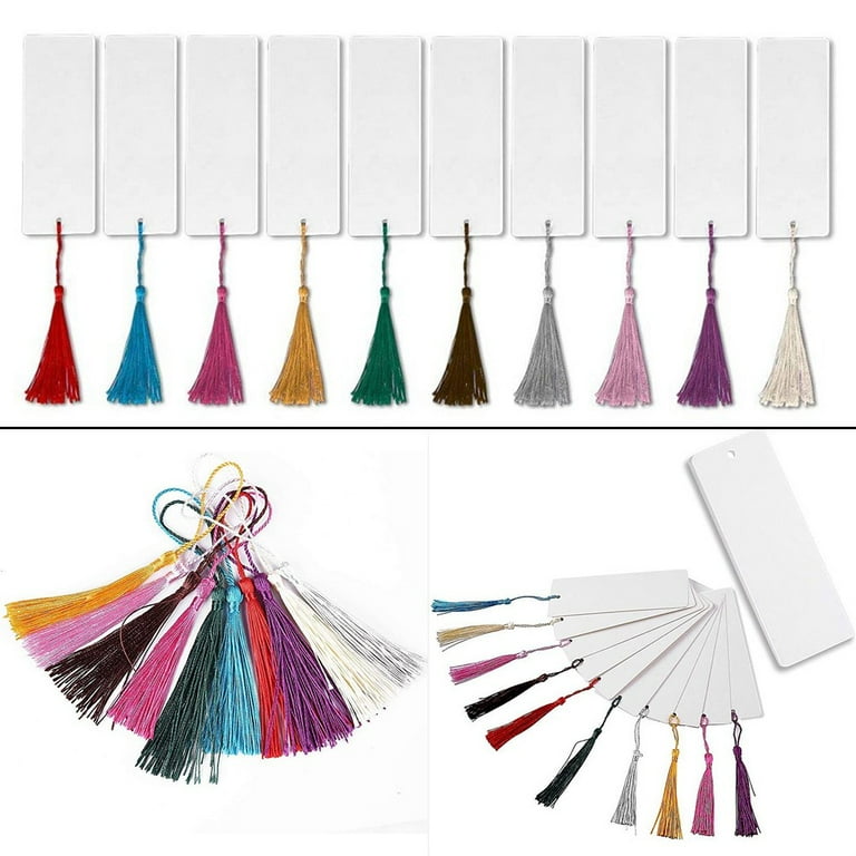 48pcs Kraft Paper Blank Cardstock Bookmarks, Paper Bookmarks with 48pcs Colorful Tassels for DIY Classroom Projects and Gifts Tags