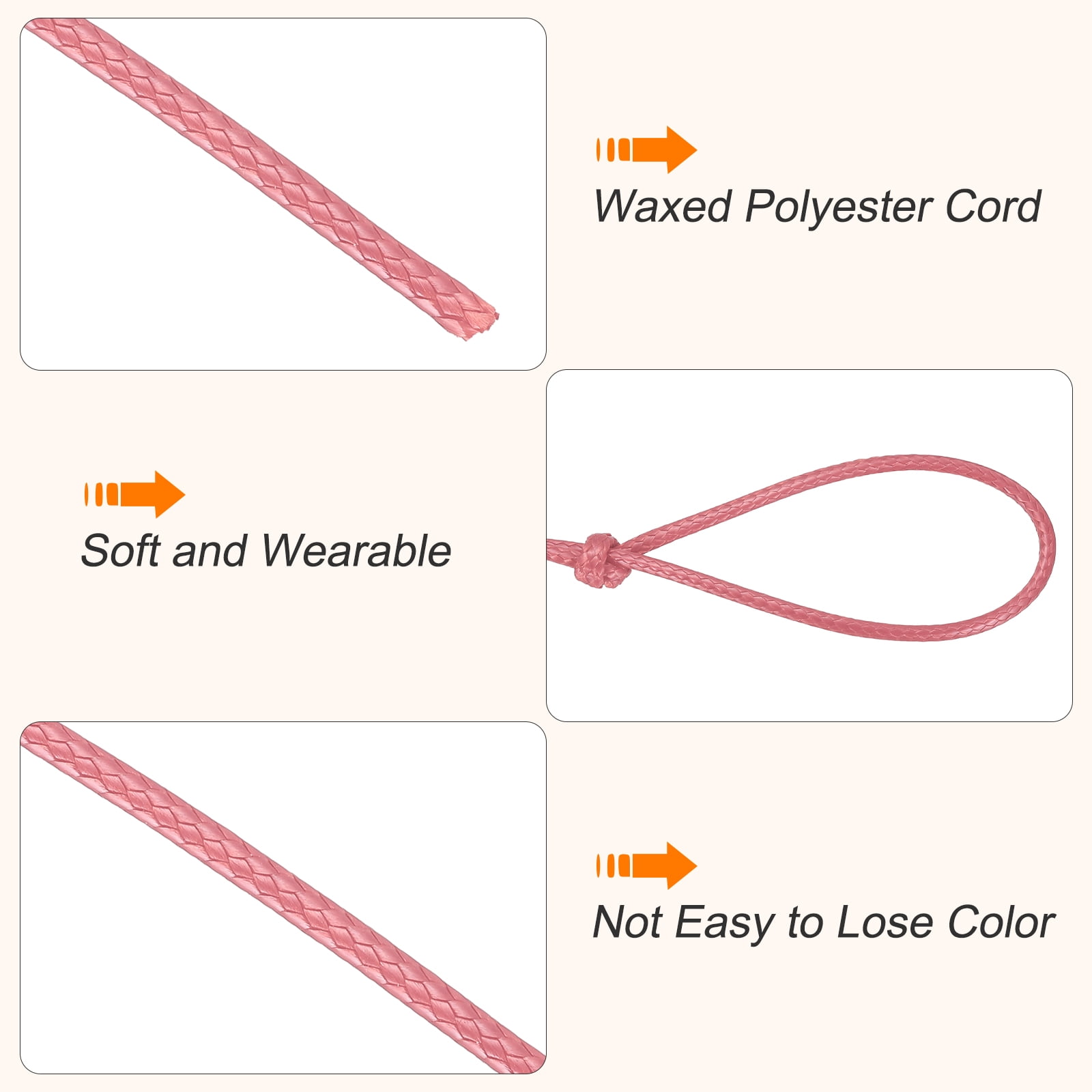Waxed Cord 2.5mm Waxed Thread 87 Yard Wax String Leather Cord for Bracelet Making, Necklaces, Beading, Jewelry Making and DIY Crafts(Watermelon Red)