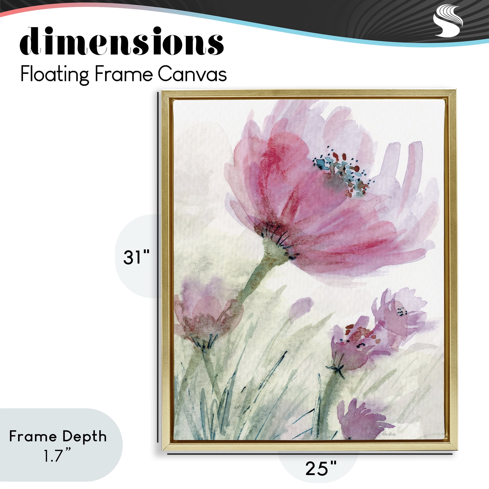 Stupell Industries Pink Flower & Speckled Stamen Gold Framed Floater Canvas Wall Art, design by Patti Bishop