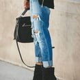 thumbnail image 4 of TIHLMK Womens Pants Women Fashion High Waist Pocket Solid Casual Straight-leg Pants Hole Jeans Gift for Women, 4 of 9