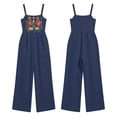 thumbnail image 4 of TEAJOPSUU Womens Floral Embroidered Overalls Square Neck Wide Leg Jumpsuits Spaghetti Strap Long Romper with Pockets Summer Beach Casual Wear Navy, 4 of 9